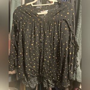 Workwear top black with gold hearts